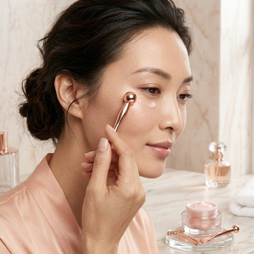 Buplyna Rose Gold Eye Cream Applicator - Precision Cooling Massage Wand for Lifting & Firming