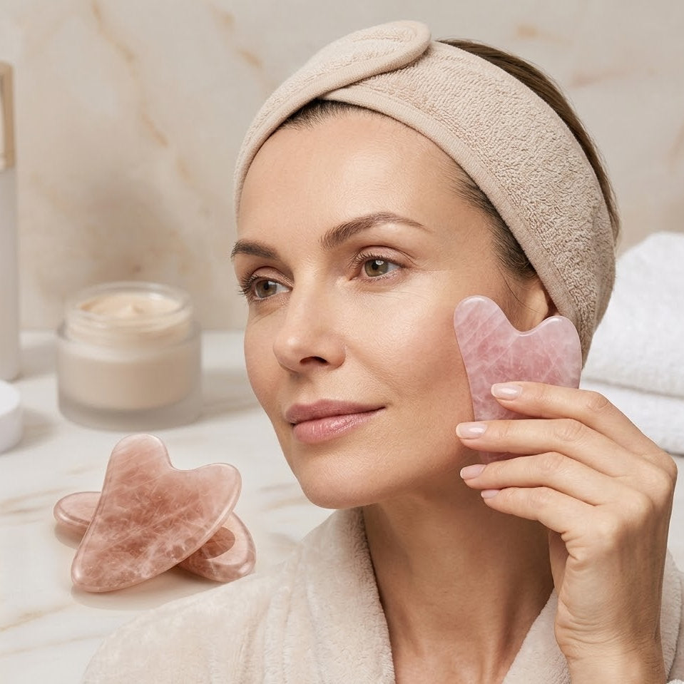 Buplyna Natural Rose Quartz Gua Sha Facial Tool - Professional Heart-Shaped Jade Massager for Face Lifting, Sculpting & Jawline Defining - Premium Anti-Aging Skincare Tool