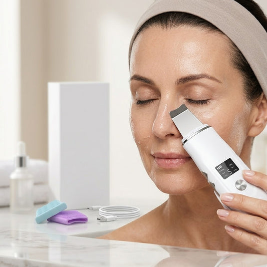 Buplyna Ultrasonic Skin Scrubber - Professional Facial Pore Cleaner & Blackhead Remover with 4 Modes - High-Frequency Vibration Spatula for Deep Cleansing, Lifting & Infusion