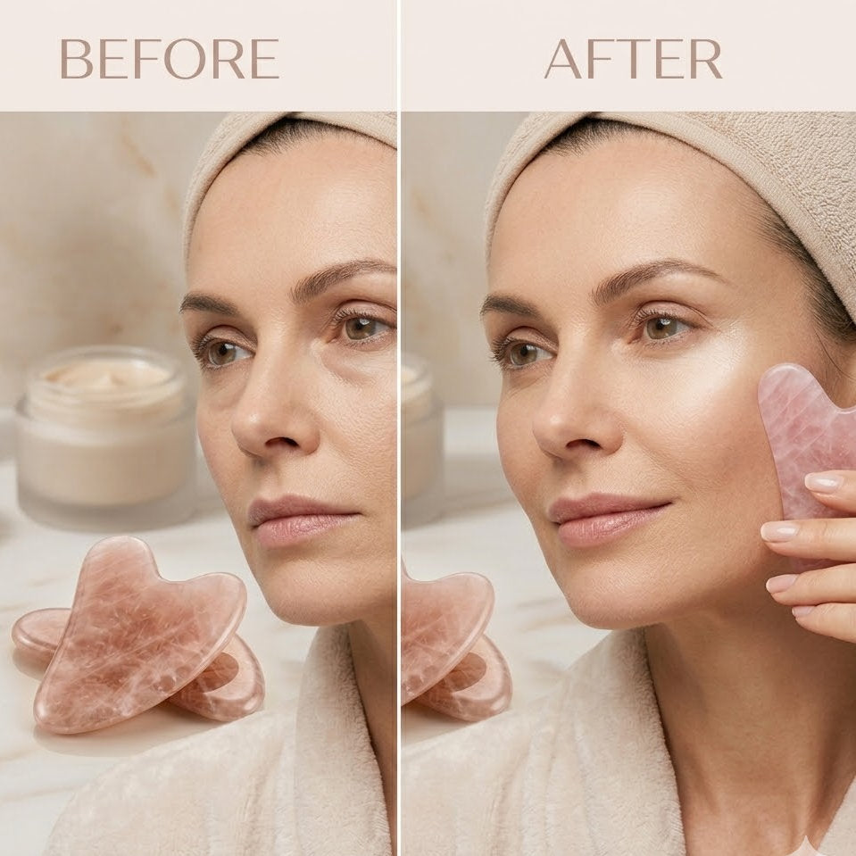 Buplyna Natural Rose Quartz Gua Sha Facial Tool - Professional Heart-Shaped Jade Massager for Face Lifting, Sculpting & Jawline Defining - Premium Anti-Aging Skincare Tool