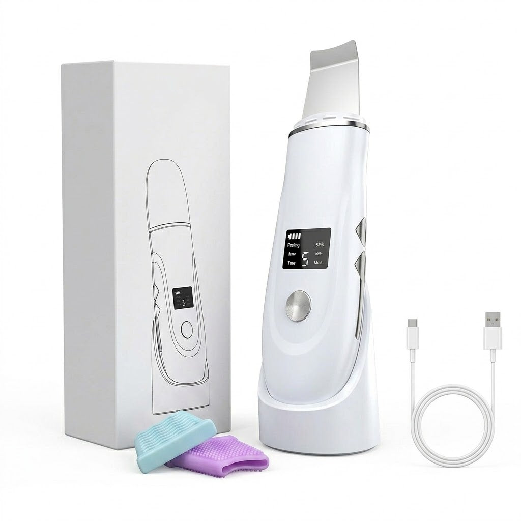 Buplyna Ultrasonic Skin Scrubber - Professional Facial Pore Cleaner & Blackhead Remover with 4 Modes - High-Frequency Vibration Spatula for Deep Cleansing, Lifting & Infusion