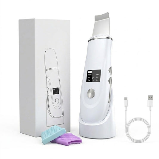 Buplyna Ultrasonic Skin Scrubber - Professional Facial Pore Cleaner & Blackhead Remover with 4 Modes - High-Frequency Vibration Spatula for Deep Cleansing, Lifting & Infusion